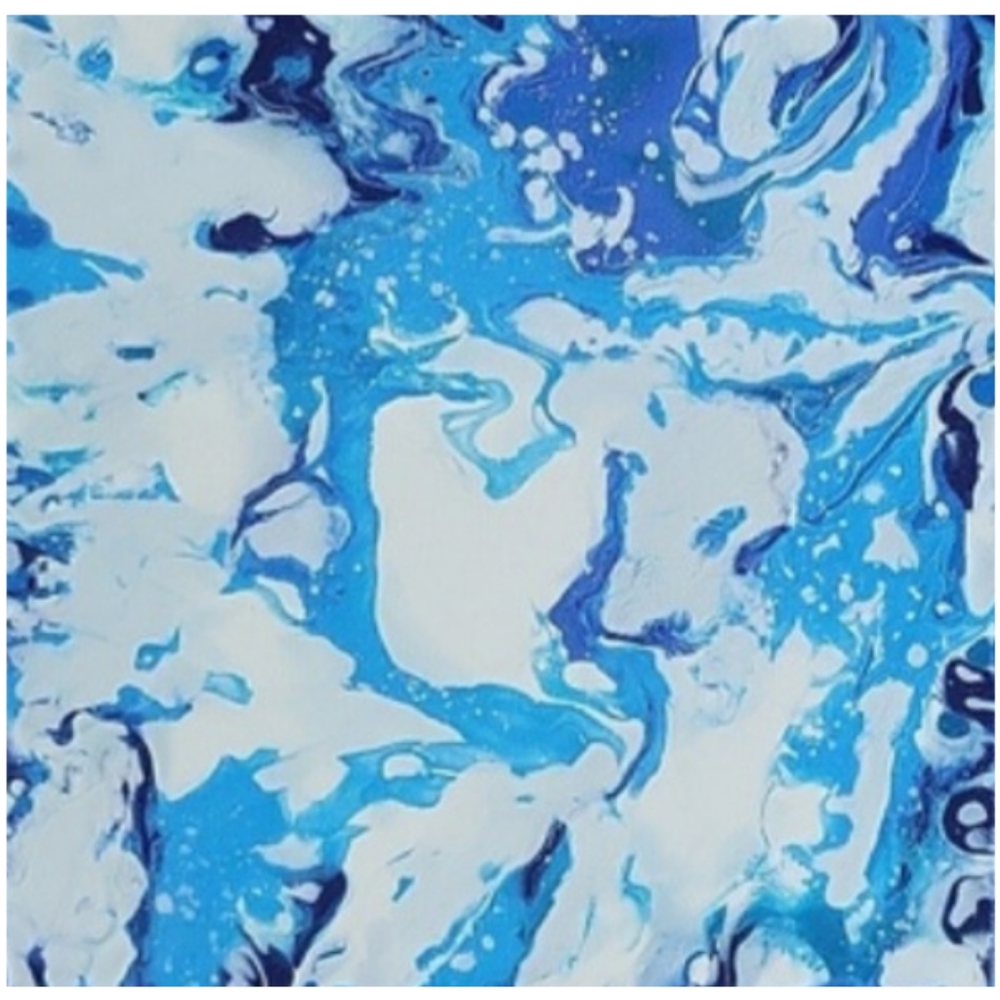 Hand Crafted Blue and White Abstract Design 12 x 12 Inches Canvas Painting - Picture 3 of 4